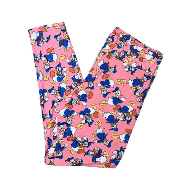 Lularoe Donald Duck Pink Soft Leggings Tall & Curvy - Picture 1 of 4
